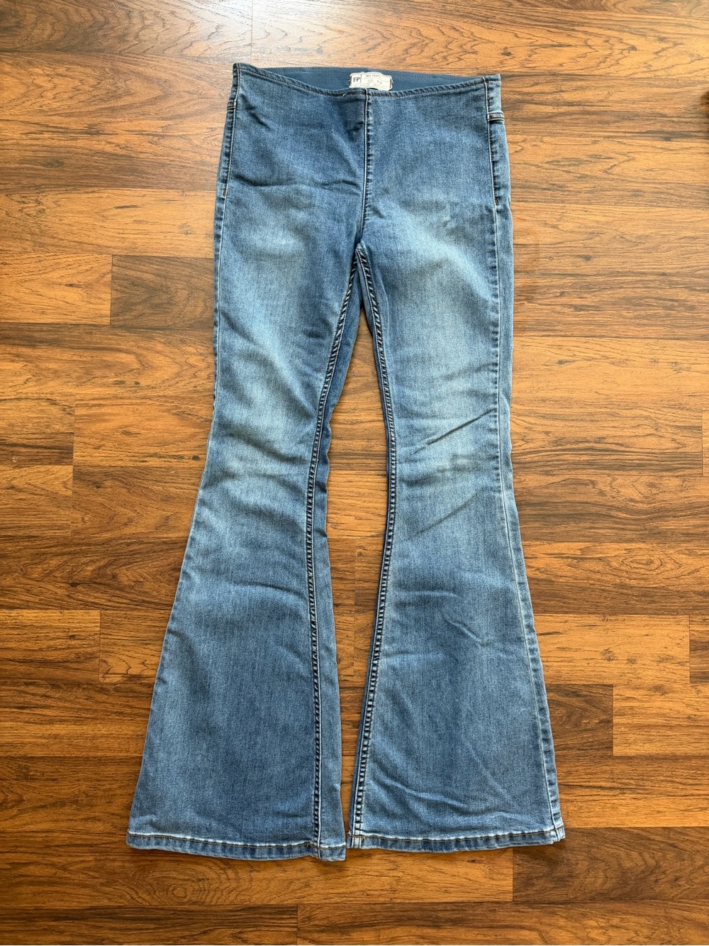 Free People Medium Blue High-Rise Flare Jeans